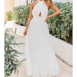 Pink Lily white halter pleated dress